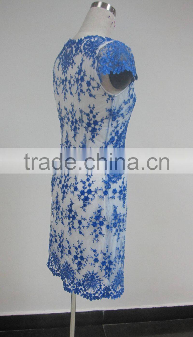fashion embroidery mesh flower popular ladies lace casual dress