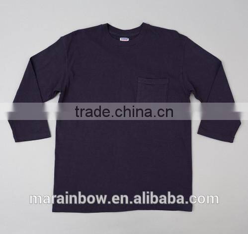 Mens 3/4 Sleeve T-shirt 100% Cotton Plain Gray T shirts Wholesale Navy Blue Pocket T-shirt Mens Blank Pocket Tee