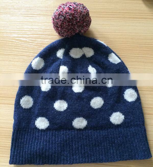 Latest new design jacquard pattern pom pom knit beanie