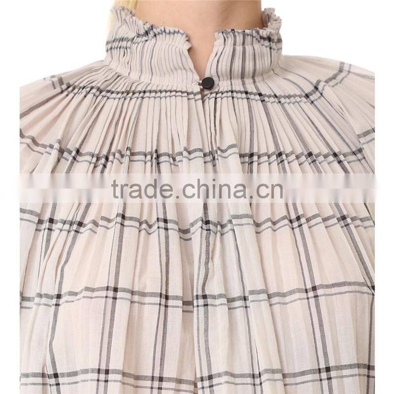 2017 OEM Spring Femme Airy Sand Windowpane Checks Tunic Blouse