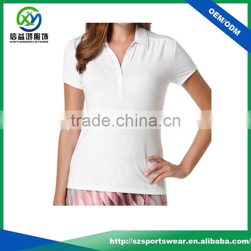 White color ladies simple design polo shirts with customized your own logo