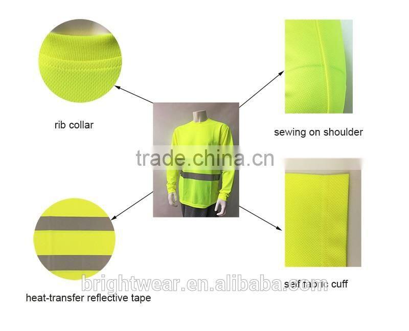 100%polyester hi vis rib collar long sleeve wicking high visibility t-shirt