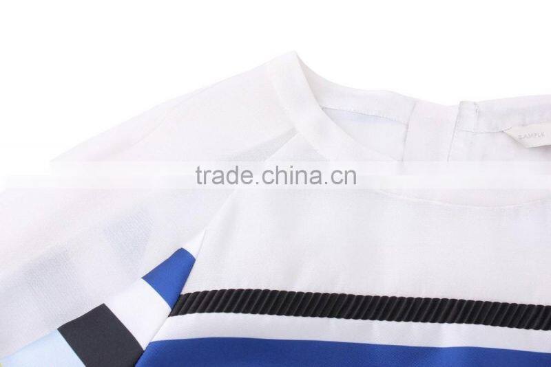 Women's Half Sleeve Stripe Printing Pullover Polyester/Spandex Sweatshirt