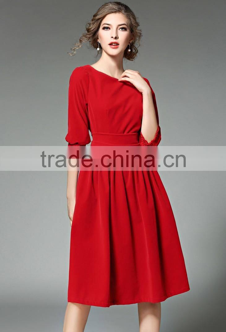 Ladies royal-blue/red bouffant pleuche dress with zipper back