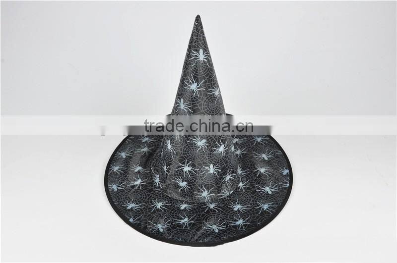 Black cobweb spider printed witch taffeta witch hat for halloween costume