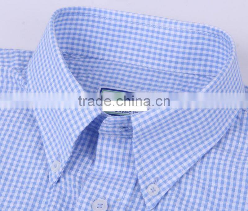 2017 new light blue checks men's short sleeve shirt wholesale