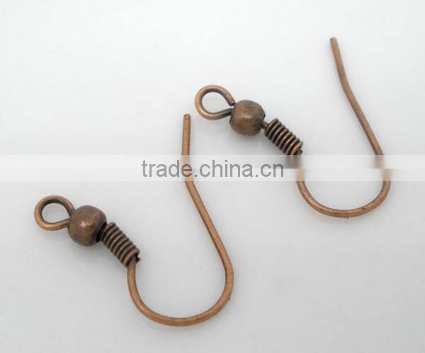100 Pairs Copper Tone Ear Wire Hook With Spring and Ball 18*19mm