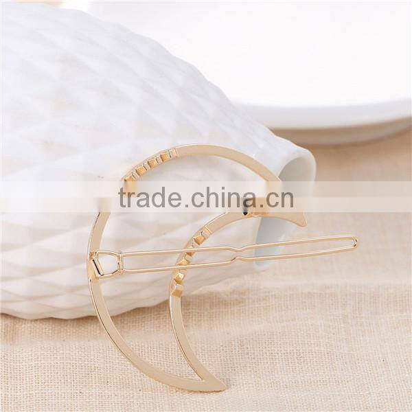 Zinc Based Alloy Hair Clips Findings Moon Gold Plated 62mm x 54mm