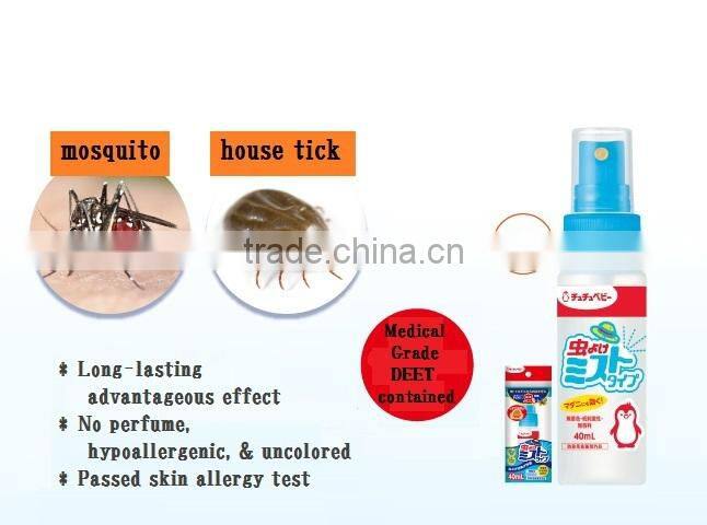 Japan Passed skin allergy test and No perfume, hypoallergenic, & uncolored best mosquito repellent spray for baby 40ml wholesale
