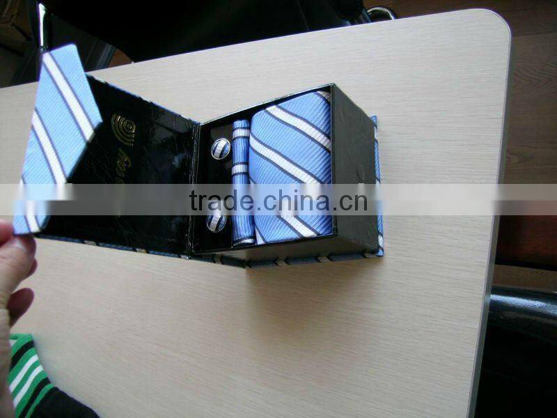 100% silk necktie set with cufflinks and hankerchief and giftbox