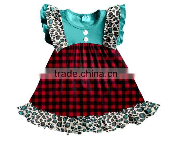 CH00296YIWU BOYA Cotton milk silk ruffle dress kids clothes buffalo and cheetah prints wearing boutique dresses