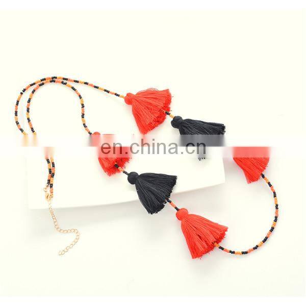 Boho Womens Colorful Long Tassels Pendant Beads Chain Necklace