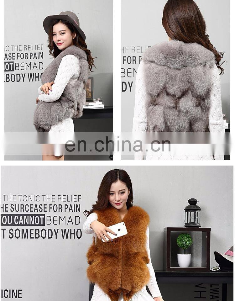 2017 Fashionable Women Real Fur Sleeveless Coat Women Genuine Fox Fur Vest