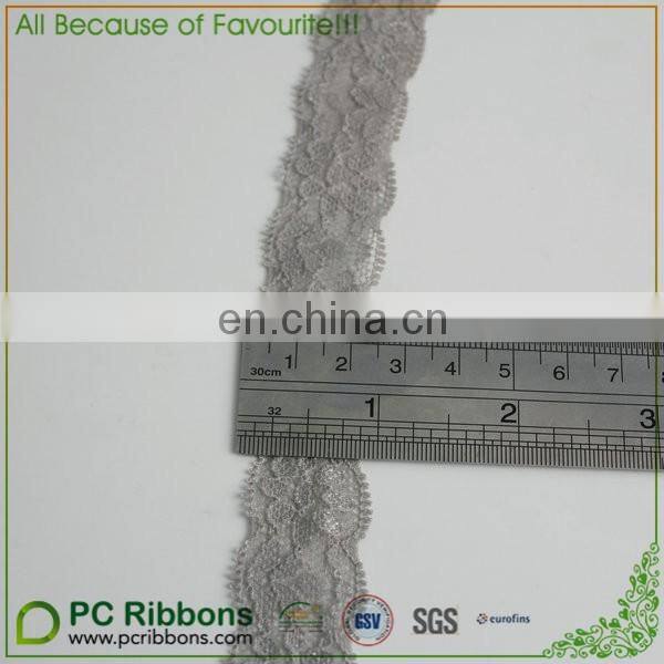 Stock 1" grey elastic lace trimming,lace ribbon,embroidery lace