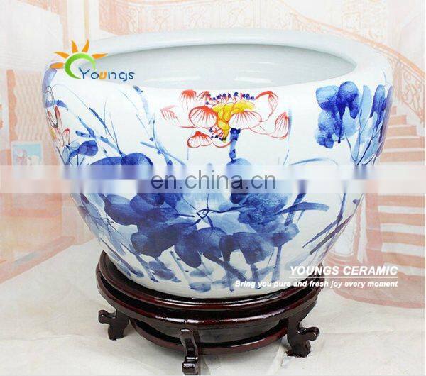 Large chinese hand painted lotus ceramic fish planter indoor decorative plant pots planters