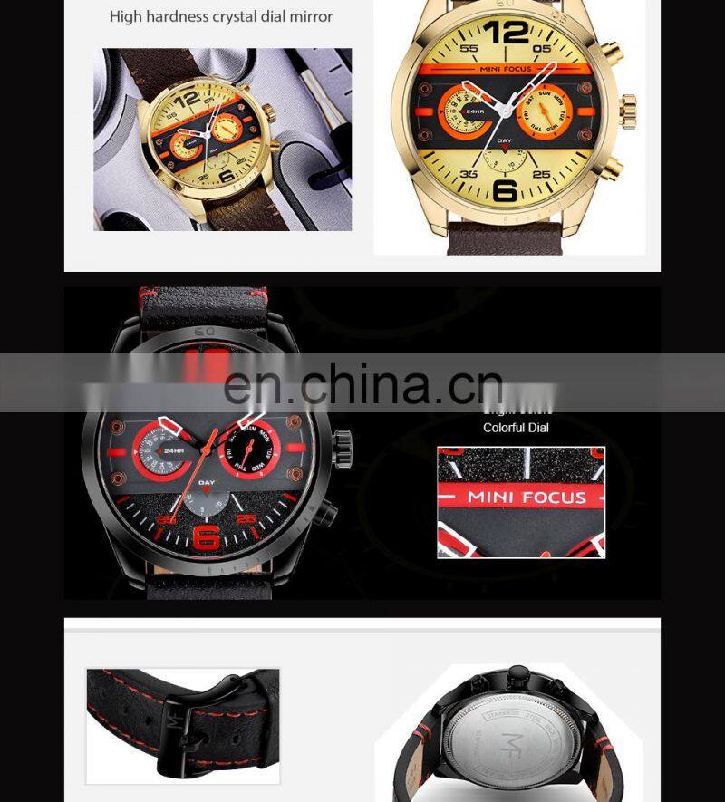 MINI FOCUS MF0068G Luxury Brand Men Watches Leather Strap Quartz Wrist Watch Men Waterproof Sport Clock Mens Wristwatch