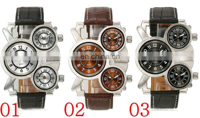 Oulm 1167 Creative Mens Watches Top Brand Luxury Military Quartz Watch Unique 3 Small Dials Leather Strap Male Wristwatch
