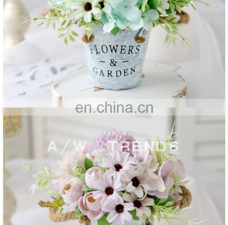 Wedding Decoration Faux Plant 1 Set Flower And Vase Artificial Flowers With Iron Bucket Farmhouse Style Table Accessories