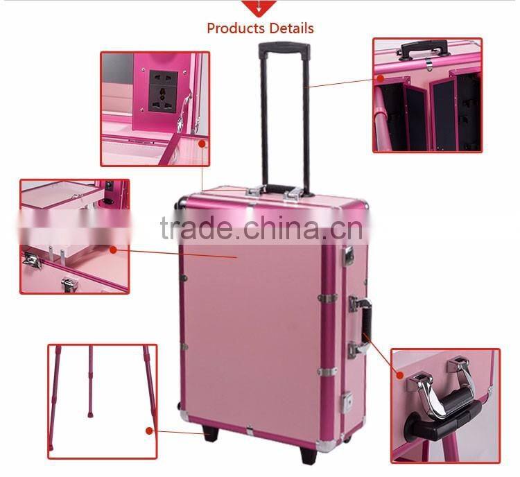 Guangdong Manufacturer Promotional Makeup Design Fashion Aluminum Cosmetic Case makeup trolley case with lighted mirror