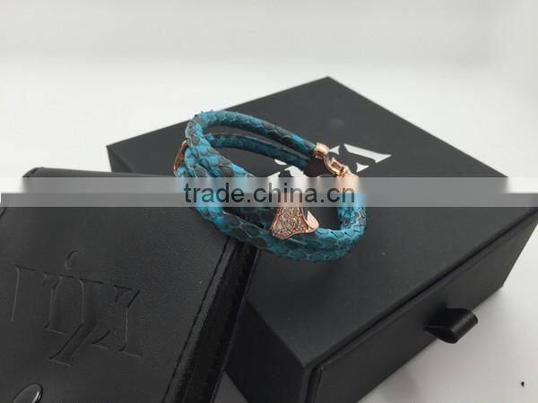 2016 Newest Arrival Hot Selling New Fashion Handmade Bracelet Colorful Python Skin Leather Round