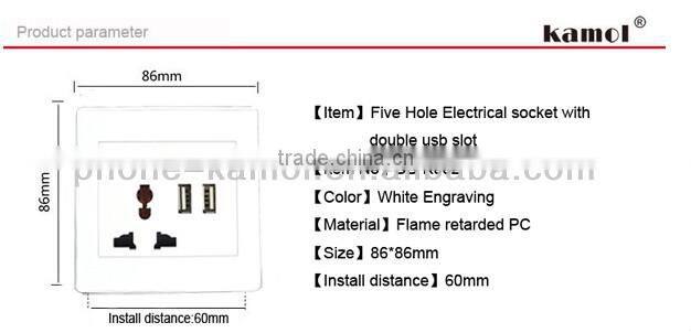 new design dual usb wall socket 5V 2A USB multi electrical switch plug socket
