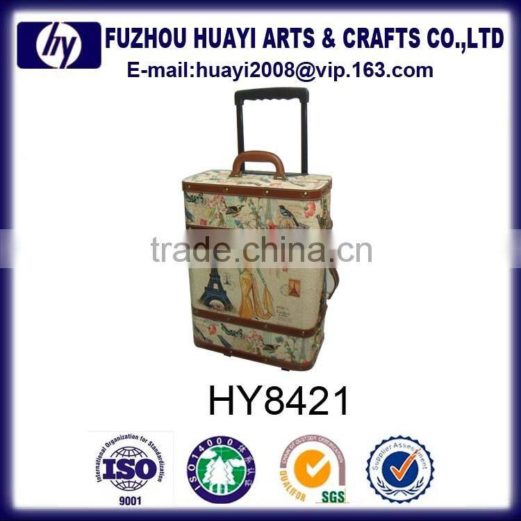 Wooden Wheeled Trolley ,color print draw-bar box ,luggage bag