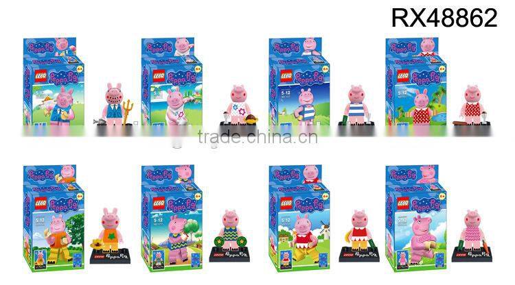 Funny children plastic pig toys building blocks