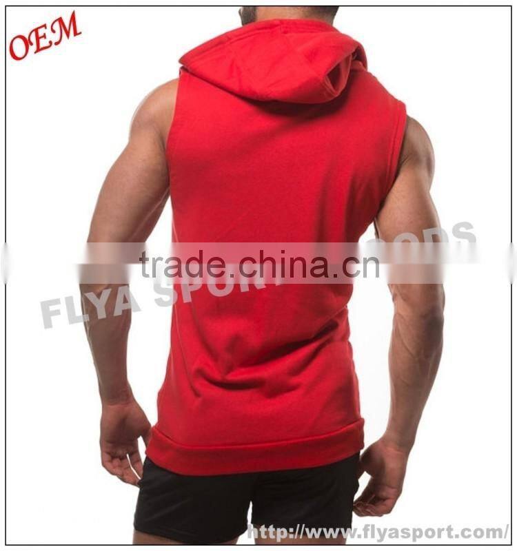 2016 Latest high quality blank sleeveless tank top pullover zipper gym singlet hoodies