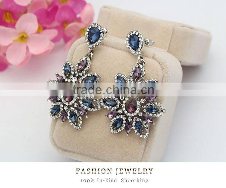 New Charm Fashion Crystal Rhinestone Water Drop Leaf Flower Dangle Drop Earrings