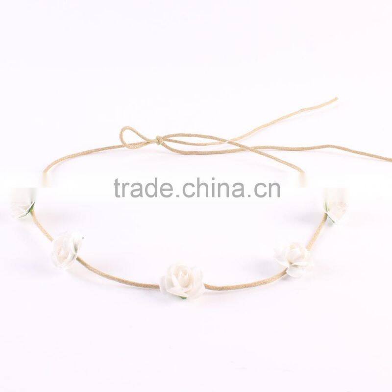 Hot-sales baby rose flower Headband girl Leather rope flower hairband Toddler baby rose flower crown Headband wh-1825