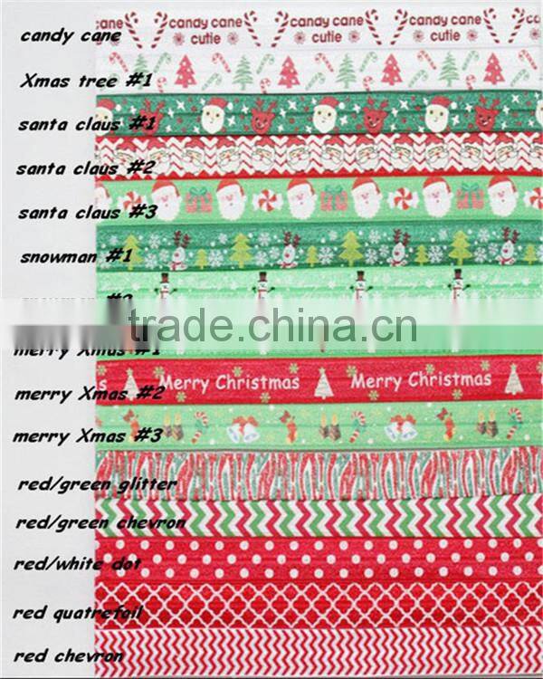 2014 Christmas FOE Fold Over Elastic Ribbon For Hair Ties -Elastic hair bands-hair tie -headband
