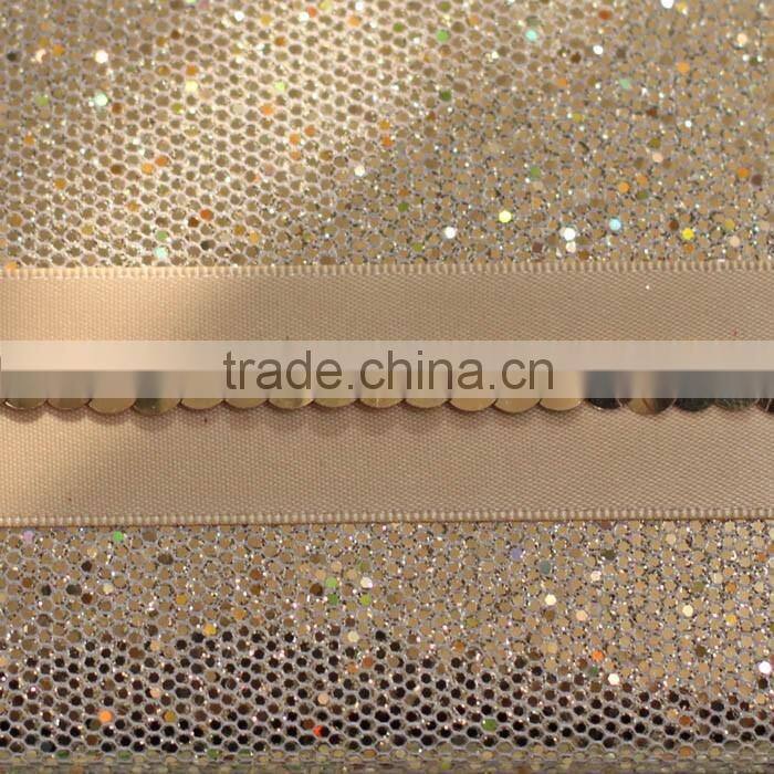 Hot sale attractive golden hardcover folded wedding invitations with paillette ribbons bowkont & crystal decoration