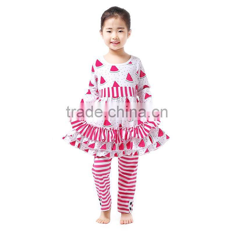 Beautiful children multi-colors ruffle watermelon print persnickety clothing set girls boutique tops
