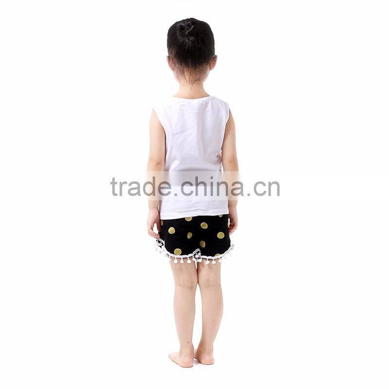 2016 Wholesale children's boutique tank top home wear set kids clothes set gold dot shorts baby girl outfit