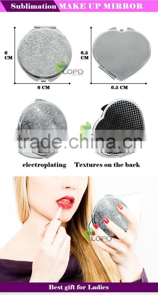 New Arrival sublimation printable customed gift make up mirror with round heart shaped