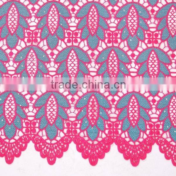 2016 High quality guipure cord lace embroidery fabric with stones latest style custom lace fabric for wedding dress