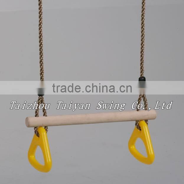 wooden trapeze bar swing with triangle rings for kids