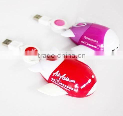 aeroplane shaped wired optical mouse with retractable cable