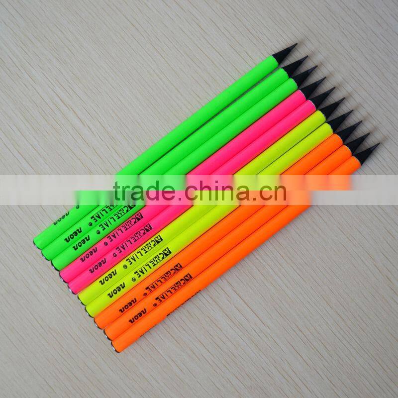7" standard size round shape neon color body black wood pencil sharpened with dipped top