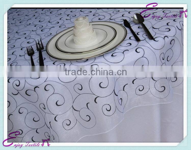 YHT#141 embroidery organza polyester banquet wedding wholesale cheap table cloth linen overlay