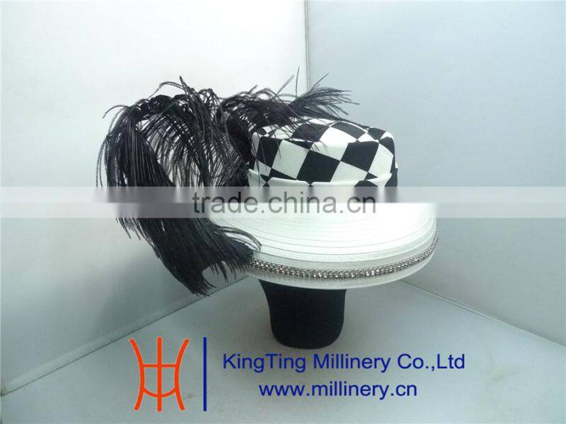 Fashion Church Hat Wholesale Black/White Color With Fancy Feather BM-5006