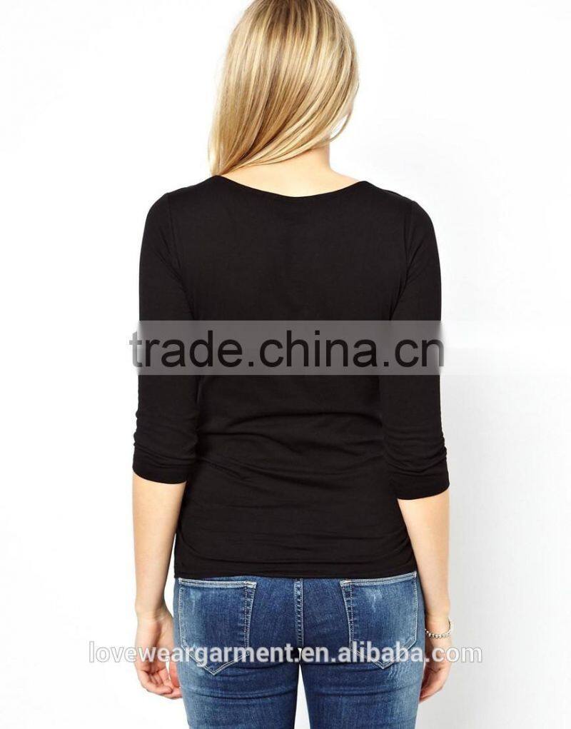Wholesale plain cotton maternity black t shirts with button shoulder