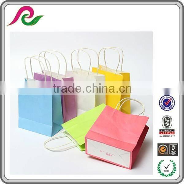 Plain color custom party gift kraft paper packaging bag with twist handle