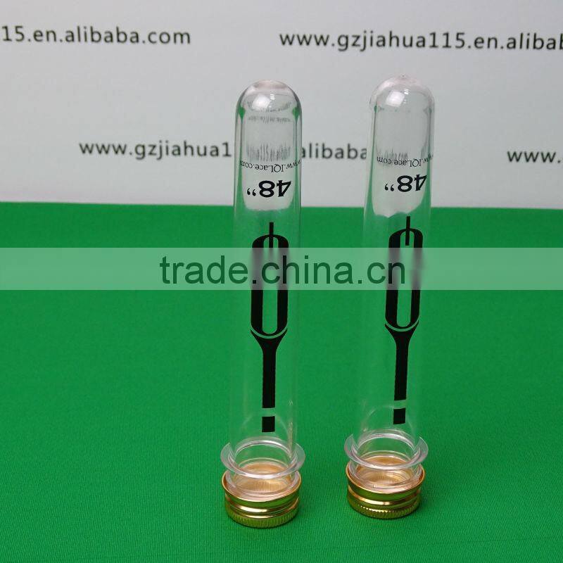 Clear PET plastic test tube with aluminium cap