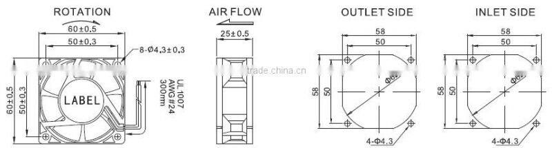 5V 12V 24V 60 x 60 x 25mm dc laptop cpu fan
