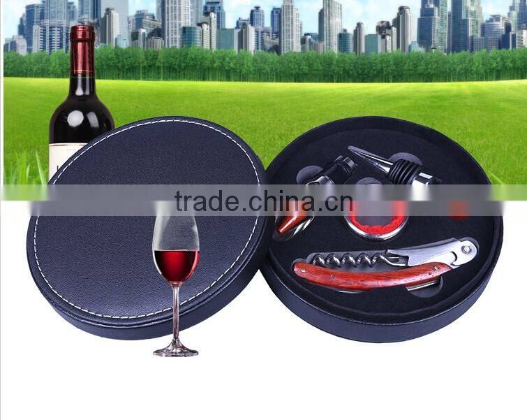 Promotional Wine Bottle Leather Holder Wine Bottle Carrier Gift Box For Single Bottle With Wine Tool Set, Black Color
