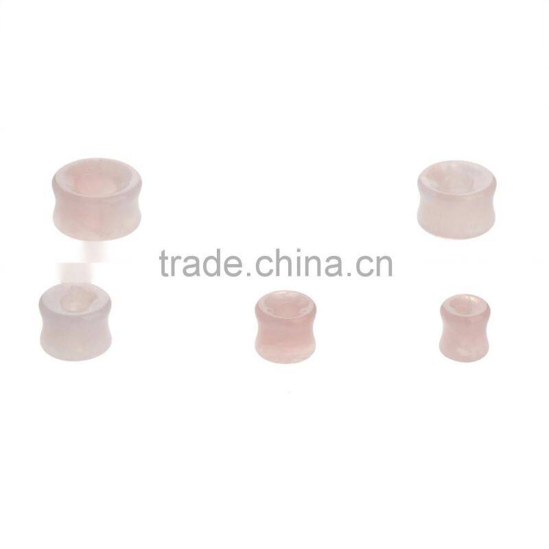 5 Pairs Rose Quartz Hollow Saddle Plug Flesh Tunnel Earlet - Available in Low & Giant Gauges.