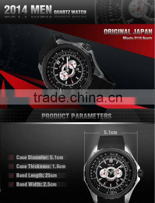 2014 WEIDE Original Diver Watch Unique Design JAPAN Men Quartz Watch Luxury Sports Military Watches Complete Calendar