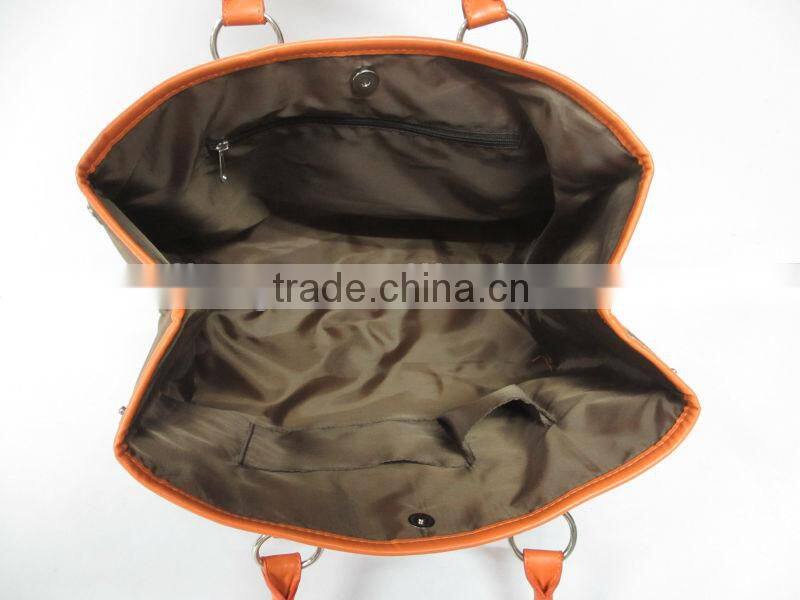 Hot selling polyester and PU ladies handbag