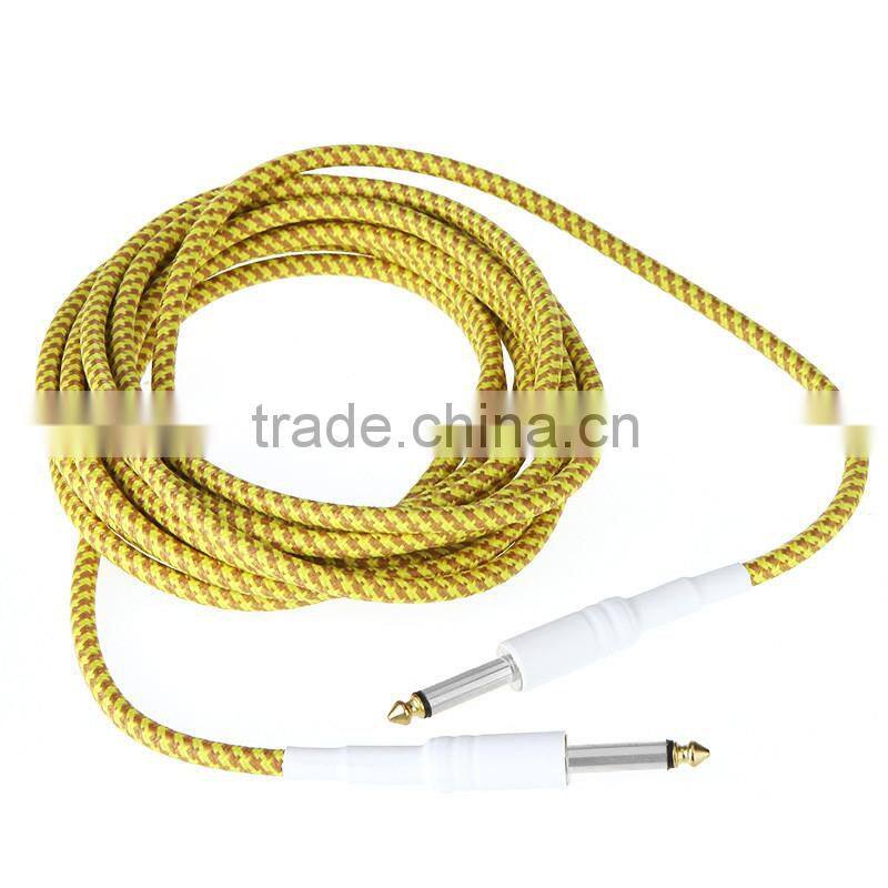 5M/16FT Yellow & Brown Cloth Braided Tweed Guitar Cable Cord